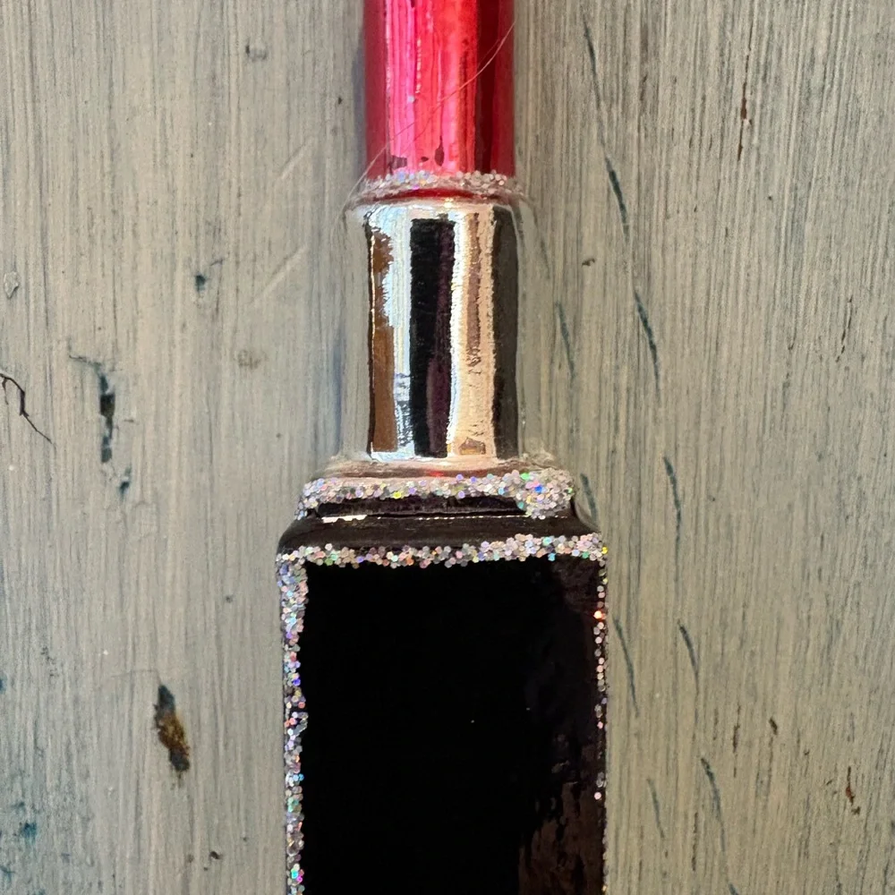 Lipstick Ornament - Red, Black, and Silver Glitter Glass, Great for Your Tree! - Picture 4 of 9